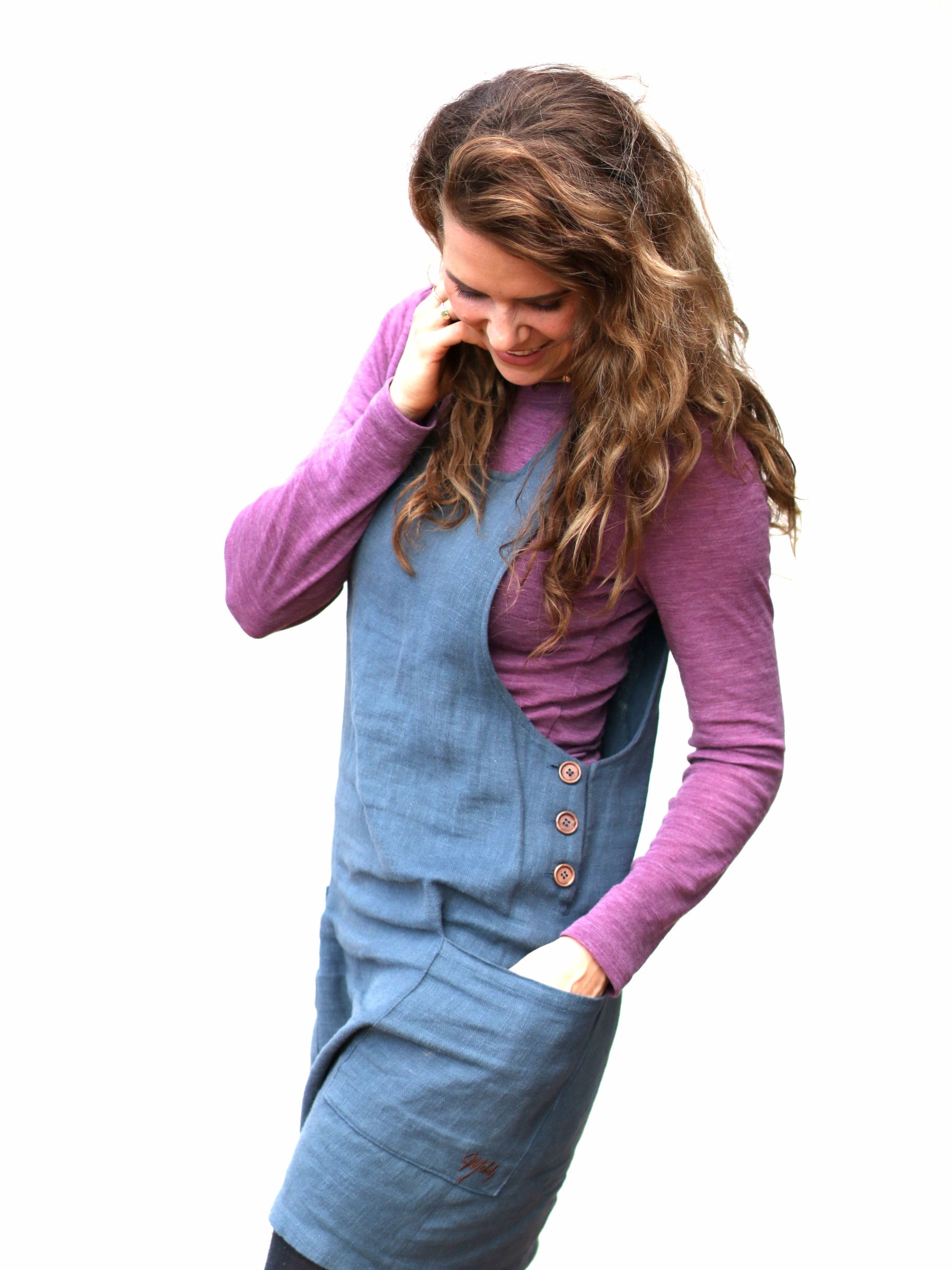 Dungaree Twill - Pinafore Midi Dress for Women